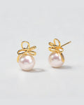 Henriette Gold Bow Natural Pearl Studs