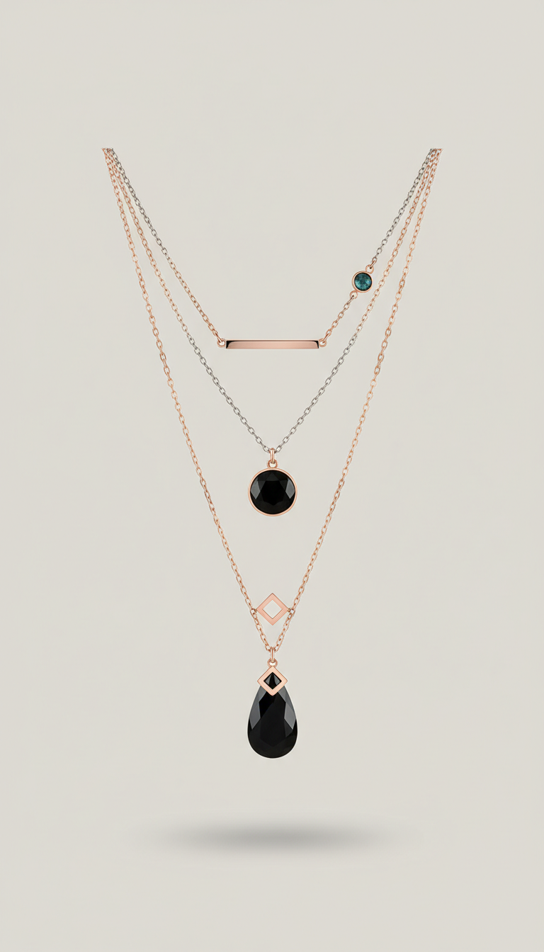 Midnight City Layering Necklace with Onyx Pendants
