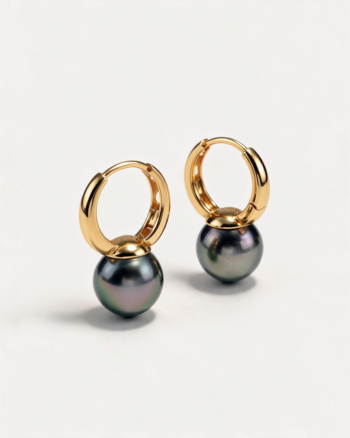 Lucile Tahitian Black Pearl Hoop Earrings