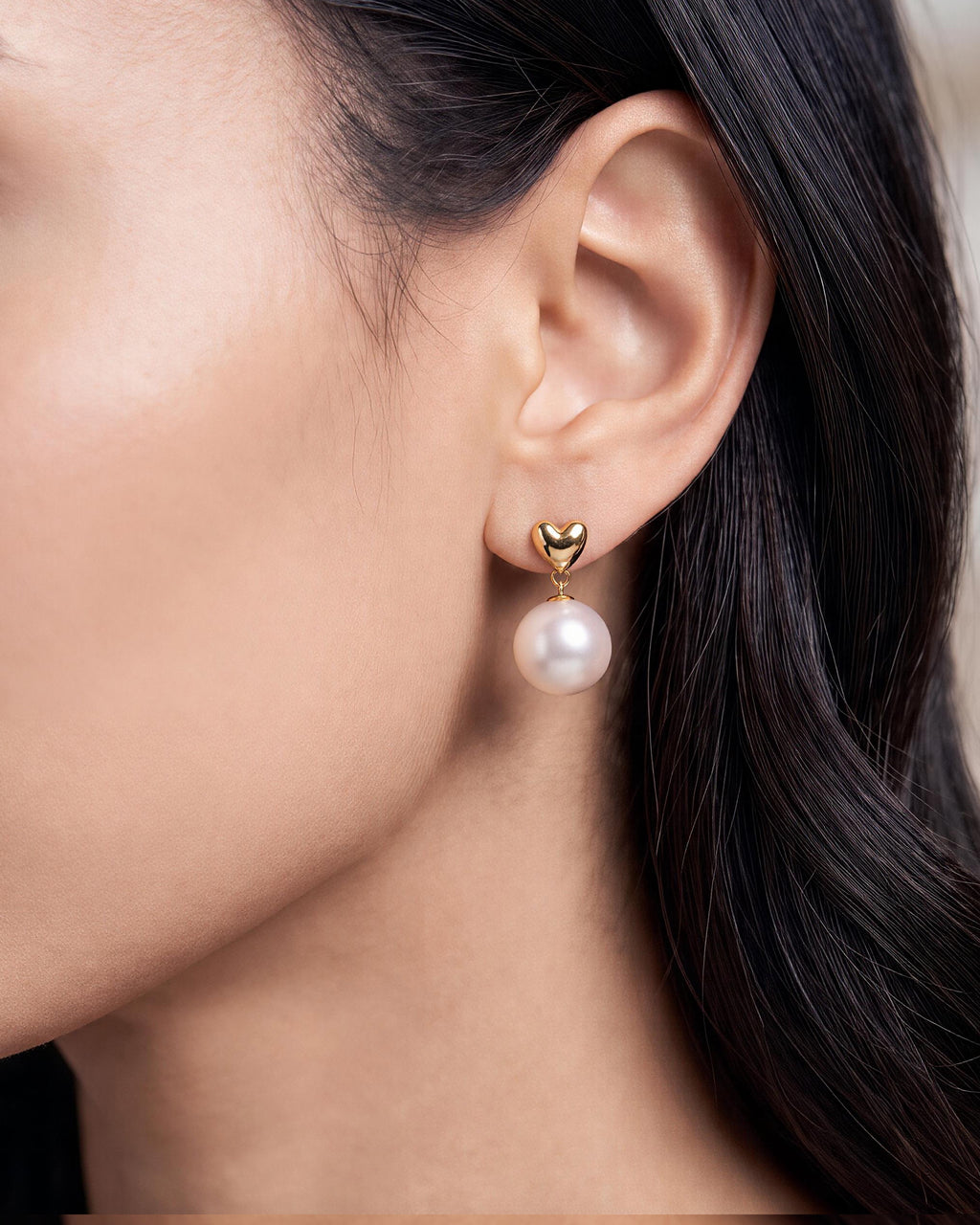 Laure Gold Heart Pearl Drop Earrings
