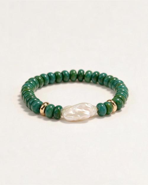 Anne Baroque Pearl × Natural Malachite Bracelet