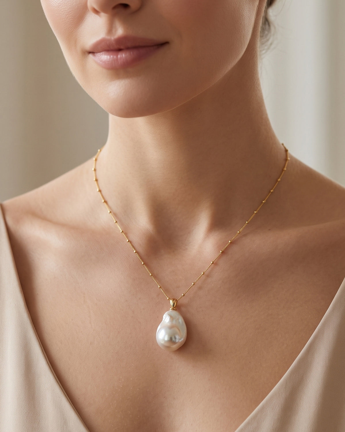 Océane Baroque Natural Pearl Station Necklace