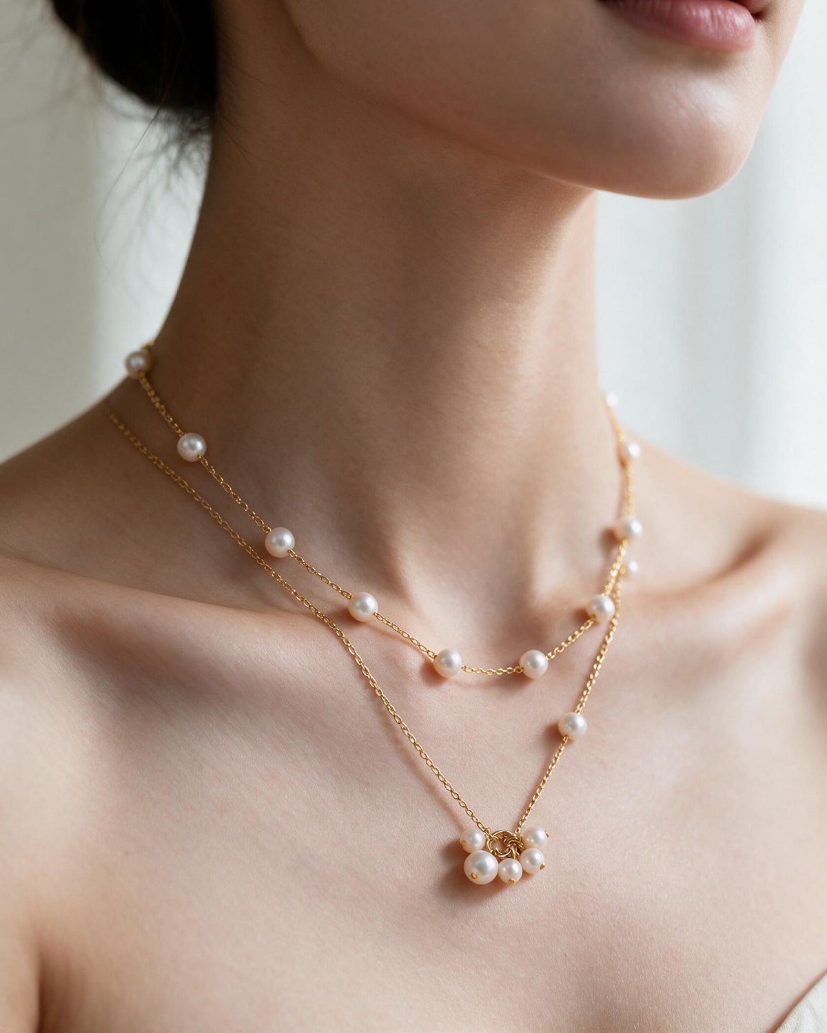 Vienne Natural Freshwater Pearl Double Layer Necklace