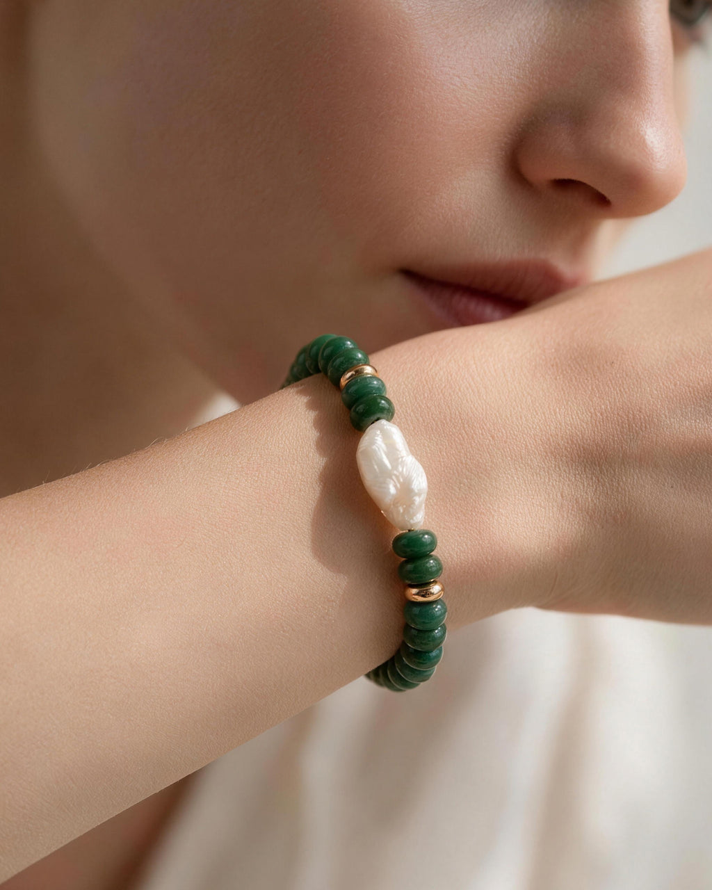 Anne Baroque Pearl × Natural Malachite Bracelet