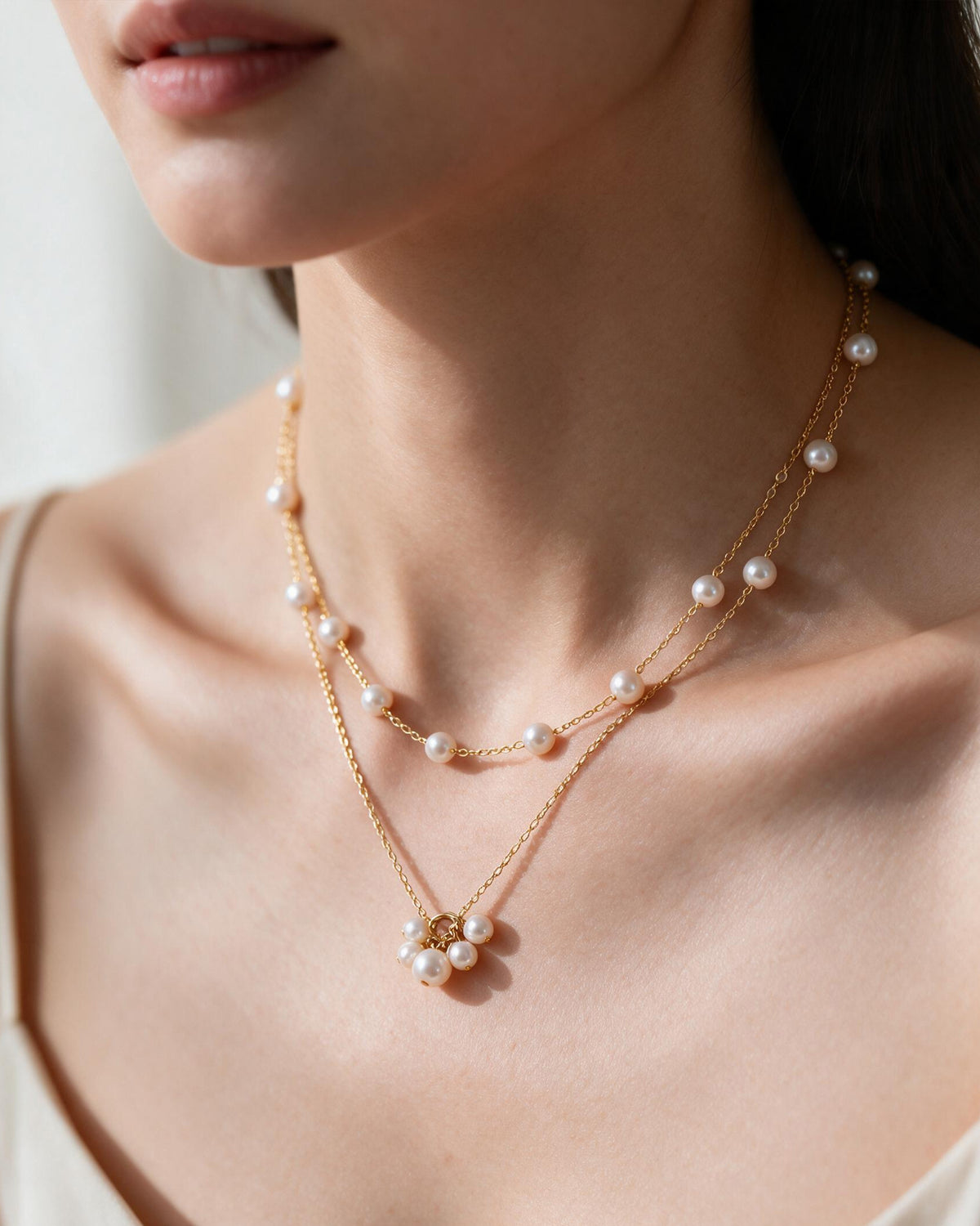 Vienne Natural Freshwater Pearl Double Layer Necklace