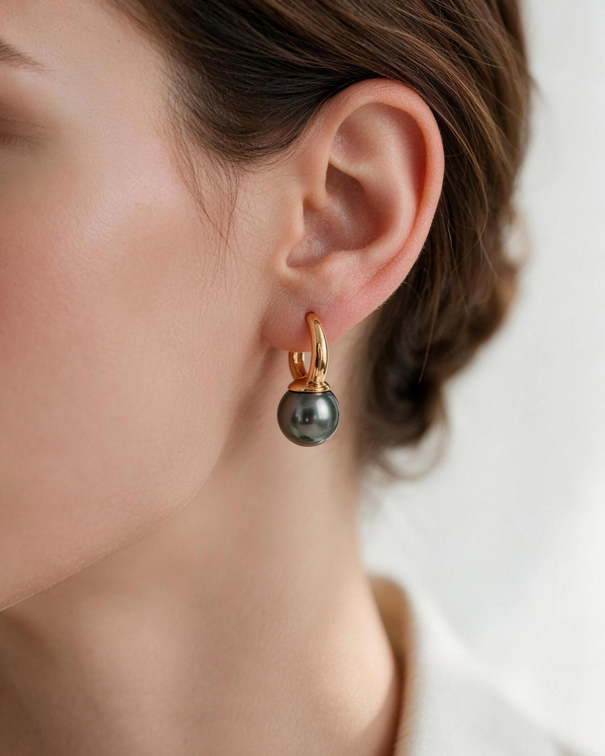 Lucile Tahitian Black Pearl Hoop Earrings