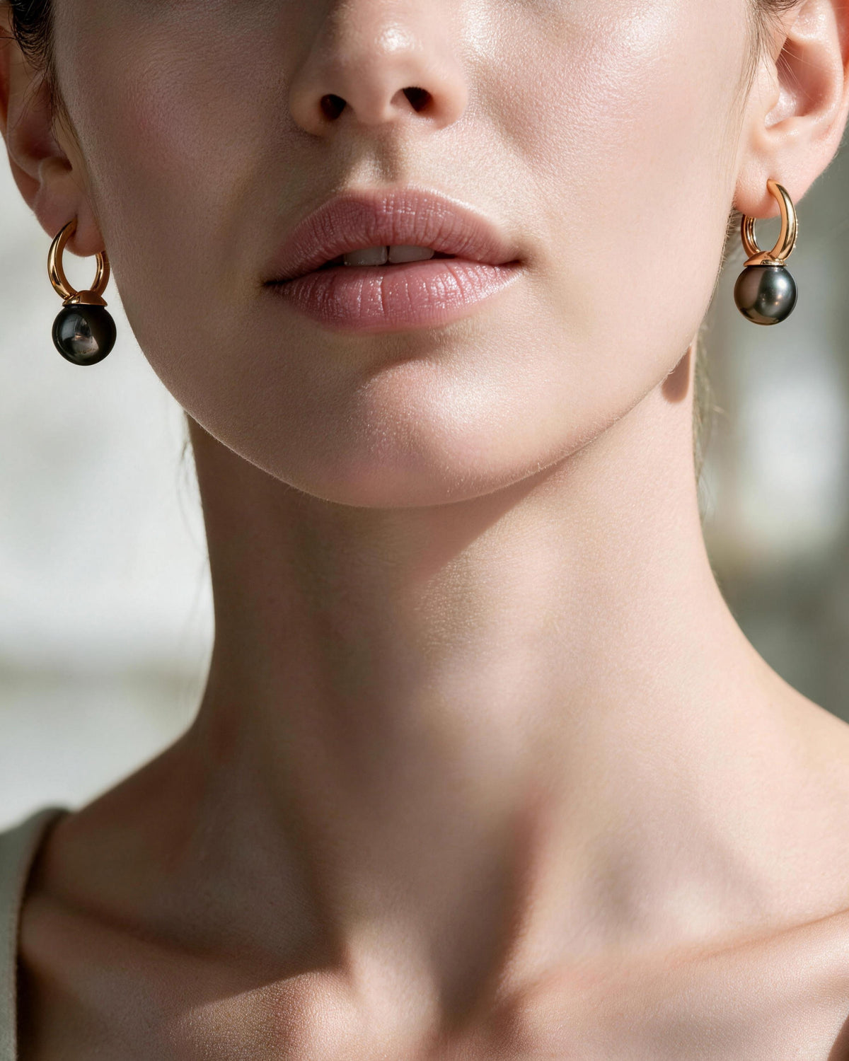 Lucile Tahitian Black Pearl Hoop Earrings