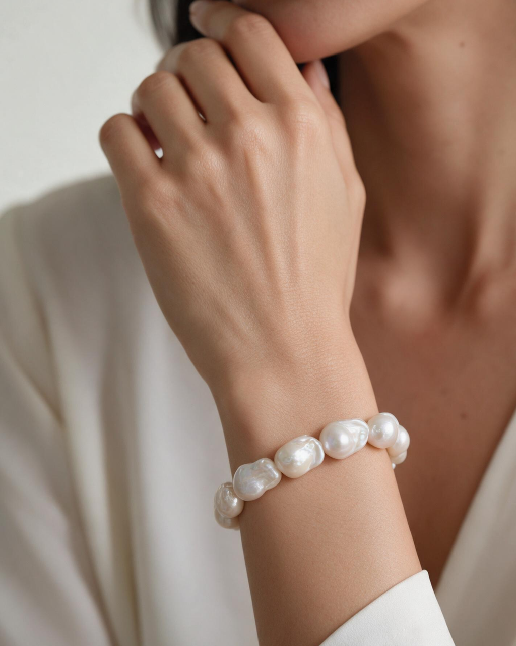 Éva Unique Natural White Baroque Pearl Bracelet