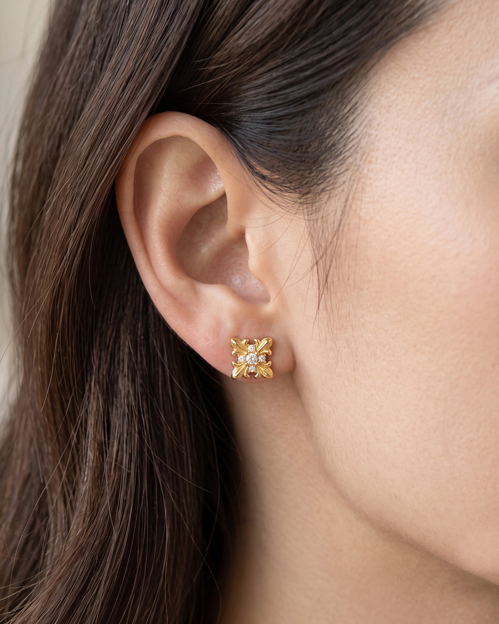 Liliane Vintage Floral Cubic Zirconia Stud Earrings