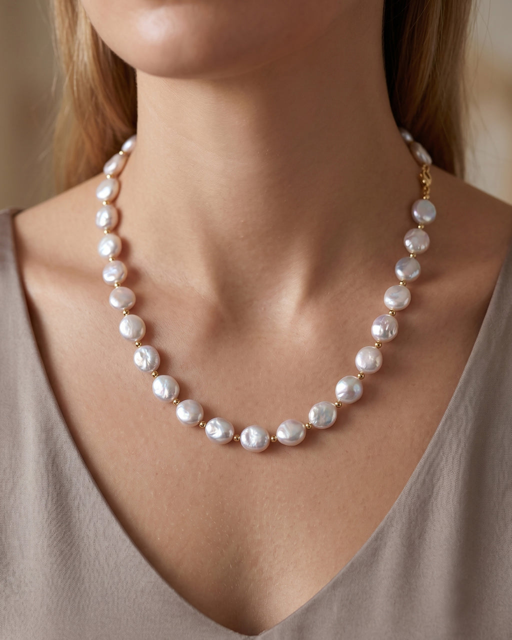 Margot Natural Baroque Button Pearl Necklace
