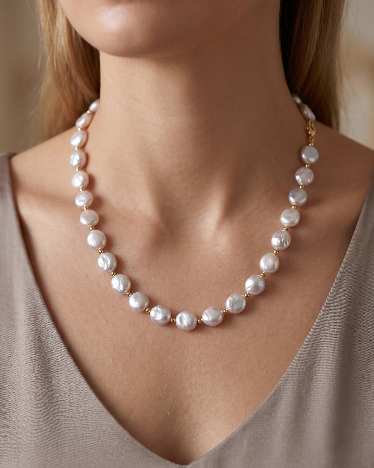 Margot Natural Baroque Button Pearl Necklace