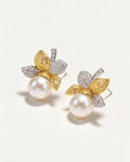 Violette Two-Tone Freshwater Pearl Leaf Stud Earrings