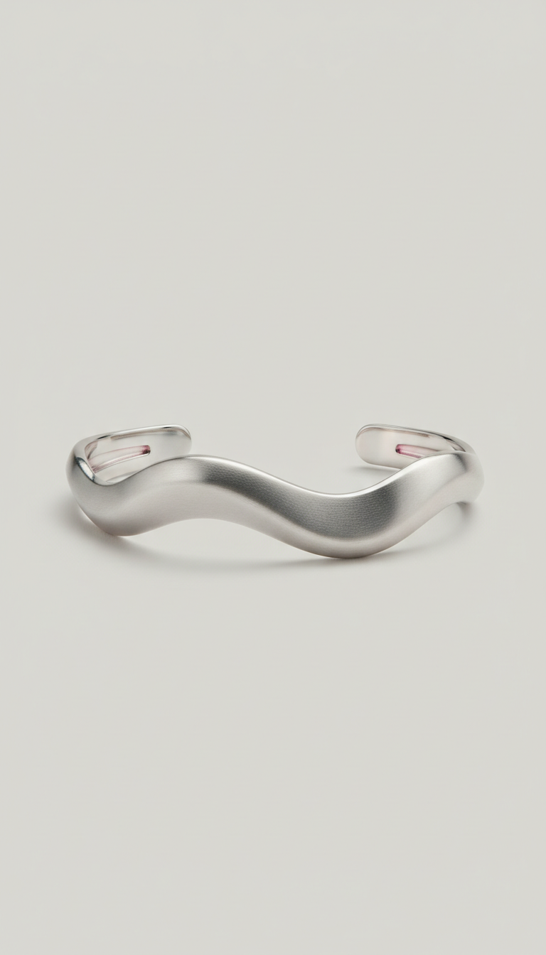 Sculpted Wave Cuff Bracelet in City Silver