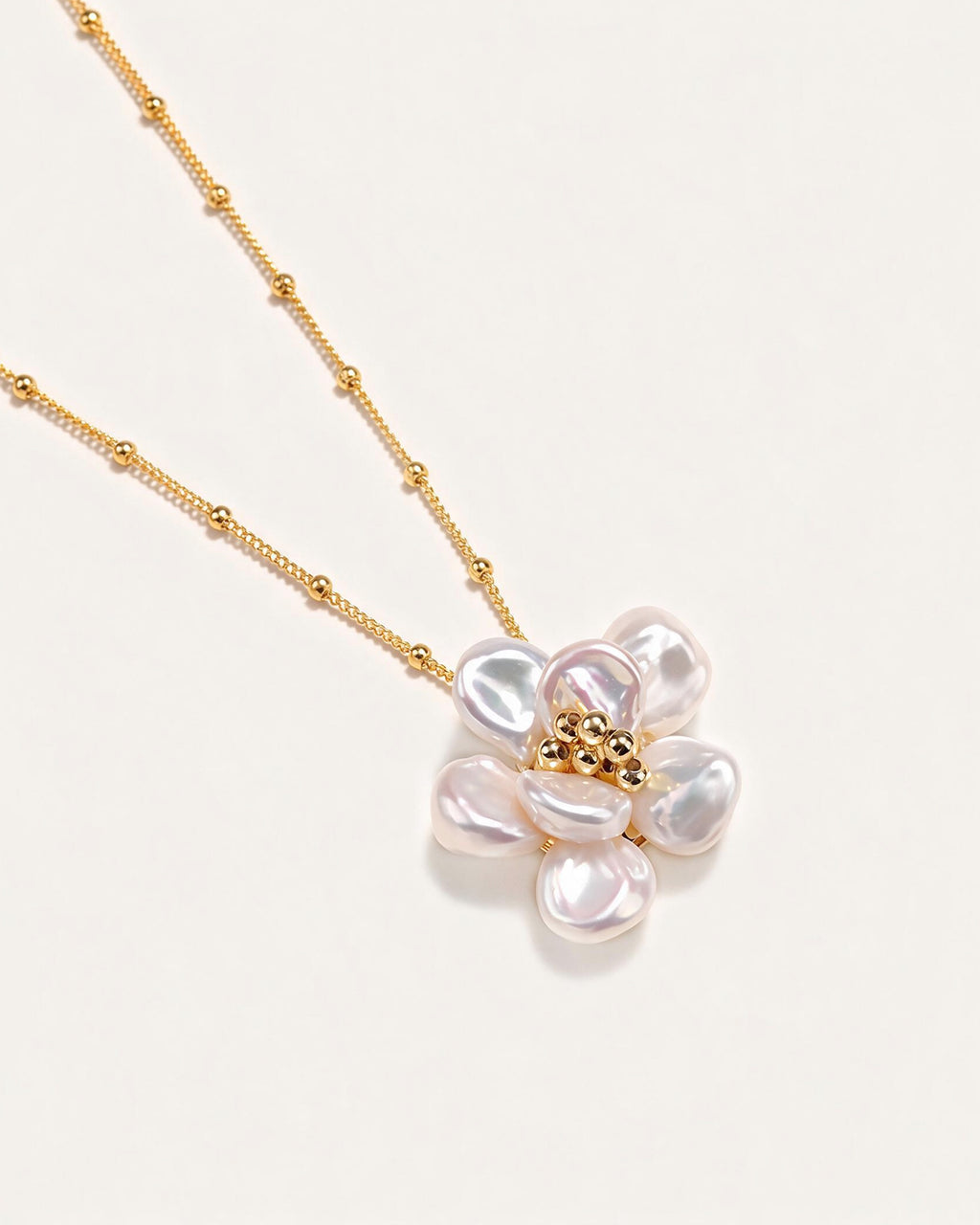 Delphine Handcrafted Keshi Pearl Flower Necklace