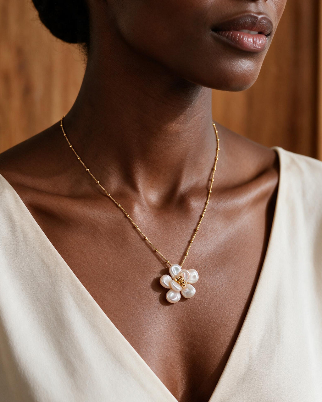 Delphine Handcrafted Keshi Pearl Flower Necklace