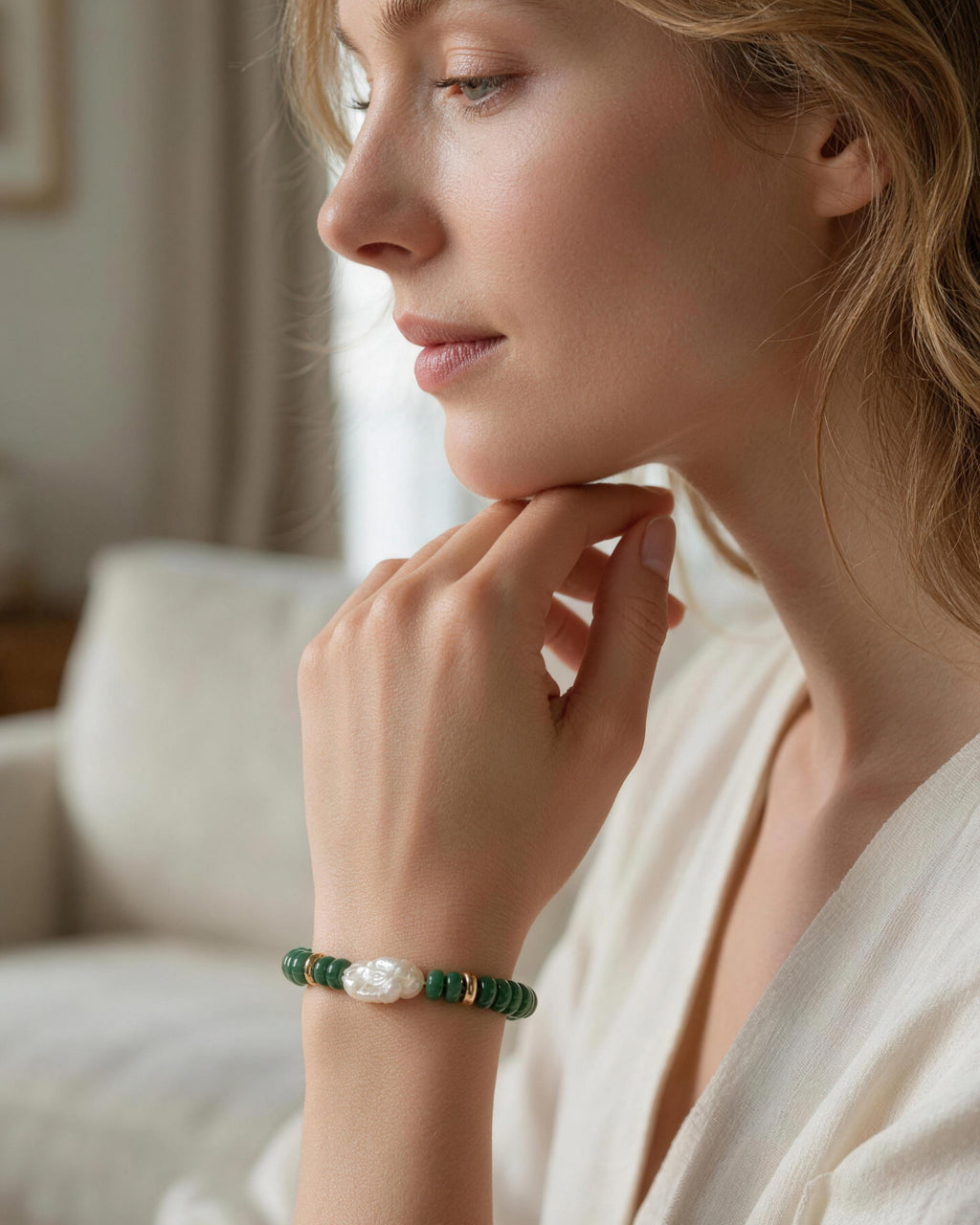 Anne Baroque Pearl × Natural Malachite Bracelet
